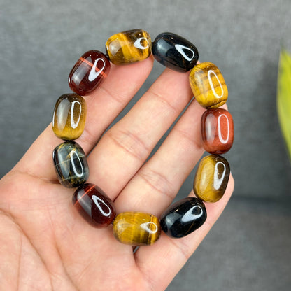 Natural Tri-Colour Tiger Eye Lu Thong Bracelet Size 18 mm by 13 mm