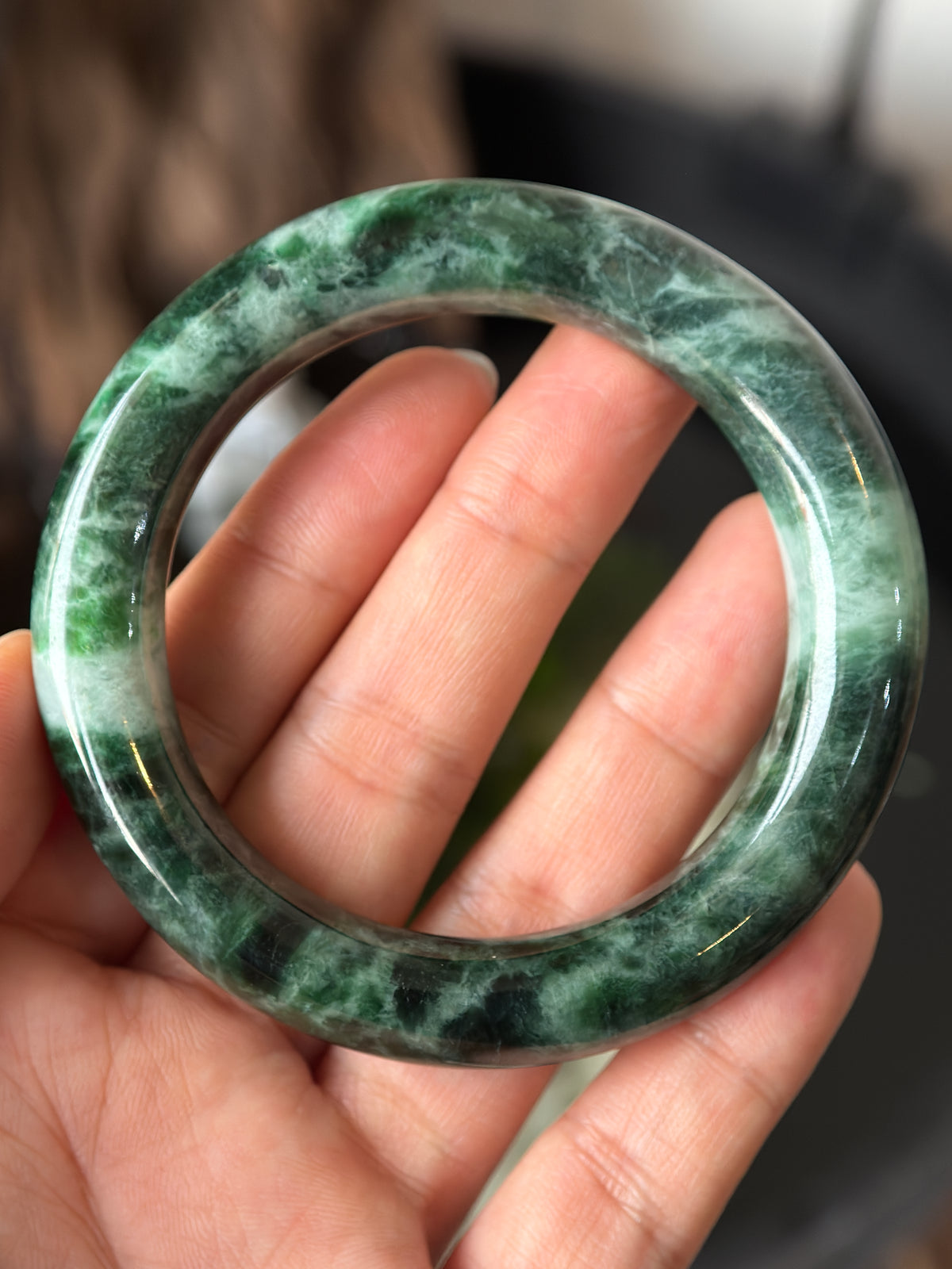 Natural Type A Son Thuy Dark Green Jadeite Jade Banlge Chopstick Style Size 56.7 mm
