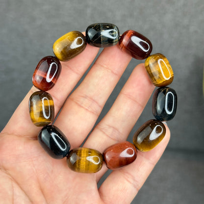 Natural Tri-Colour Tiger Eye Lu Thong Bracelet Size 18 mm by 13 mm