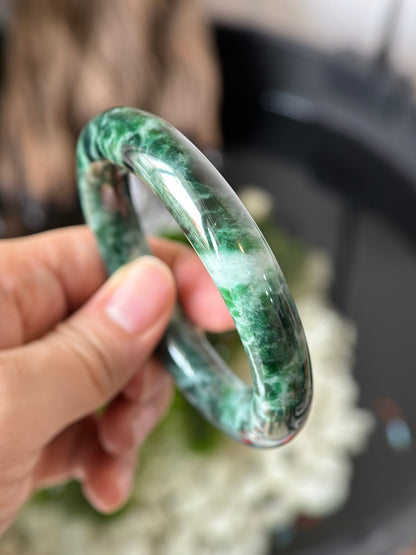 Natural Type A Son Thuy Dark Green Jadeite Jade Banlge Chopstick Style Size 56.7 mm
