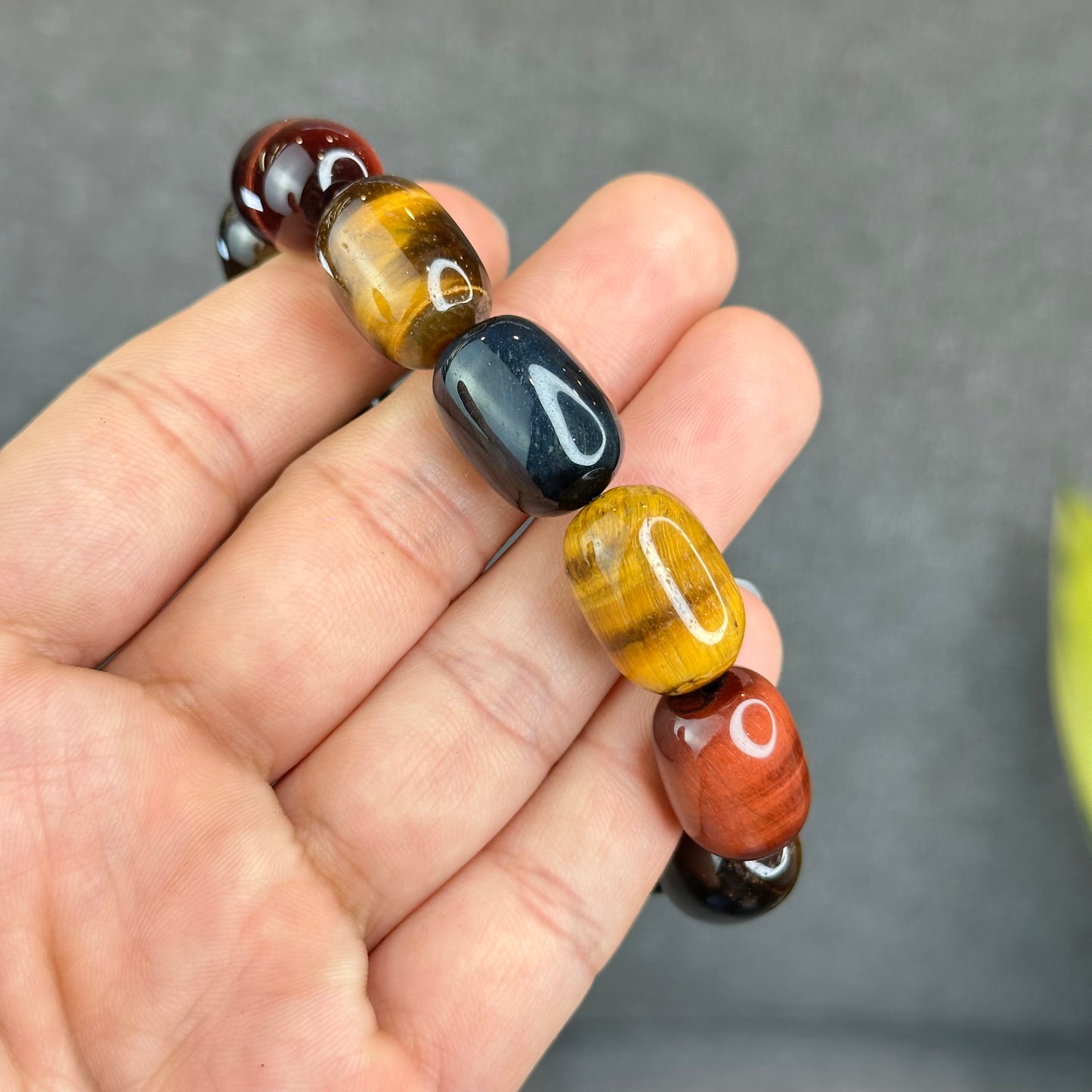 Natural Tri-Colour Tiger Eye Lu Thong Bracelet Size 18 mm by 13 mm