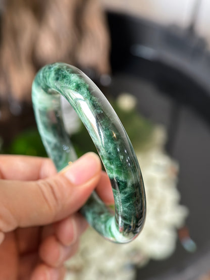 Natural Type A Son Thuy Dark Green Jadeite Jade Banlge Chopstick Style Size 56.7 mm
