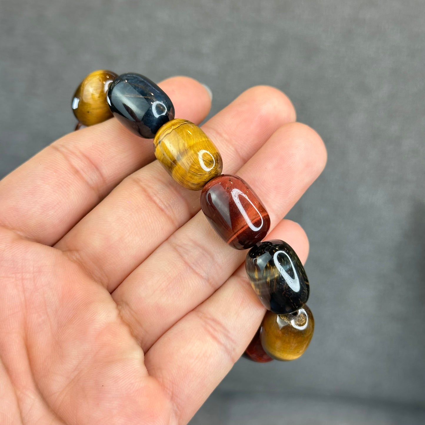 Natural Tri-Colour Tiger Eye Lu Thong Bracelet Size 18 mm by 13 mm