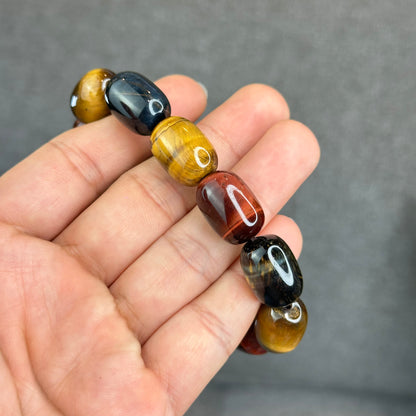 Natural Tri-Colour Tiger Eye Lu Thong Bracelet Size 18 mm by 13 mm