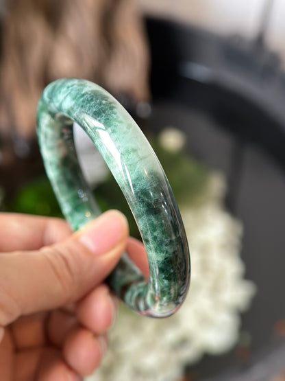 Natural Type A Son Thuy Dark Green Jadeite Jade Banlge Chopstick Style Size 56.7 mm