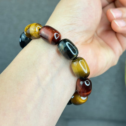Natural Tri-Colour Tiger Eye Lu Thong Bracelet Size 18 mm by 13 mm