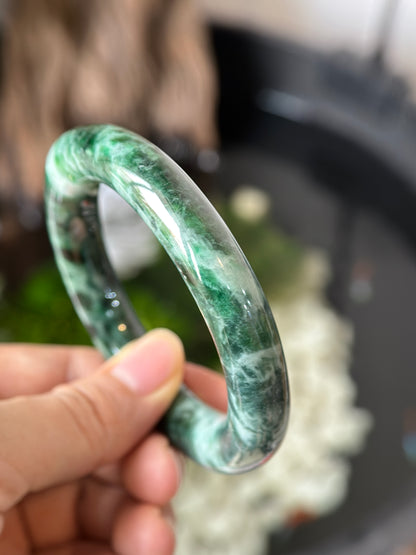 Natural Type A Son Thuy Dark Green Jadeite Jade Banlge Chopstick Style Size 56.7 mm