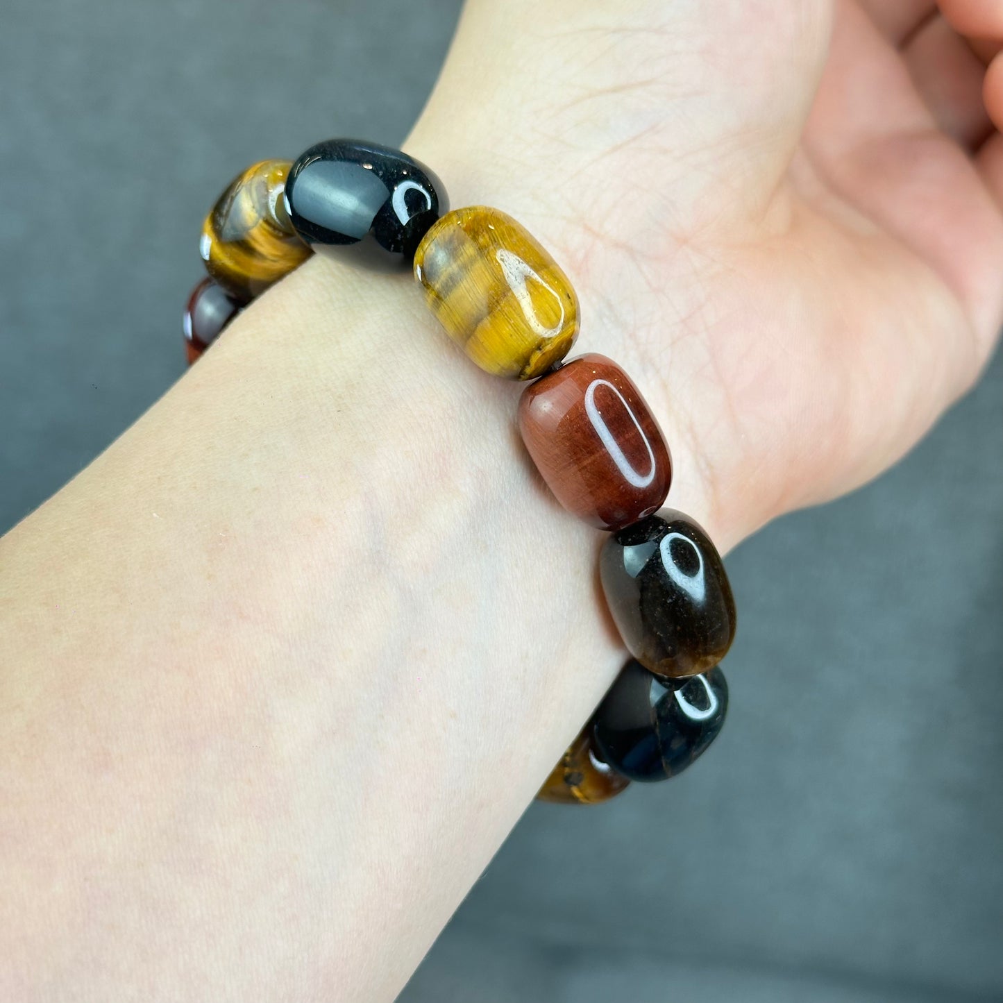 Natural Tri-Colour Tiger Eye Lu Thong Bracelet Size 18 mm by 13 mm