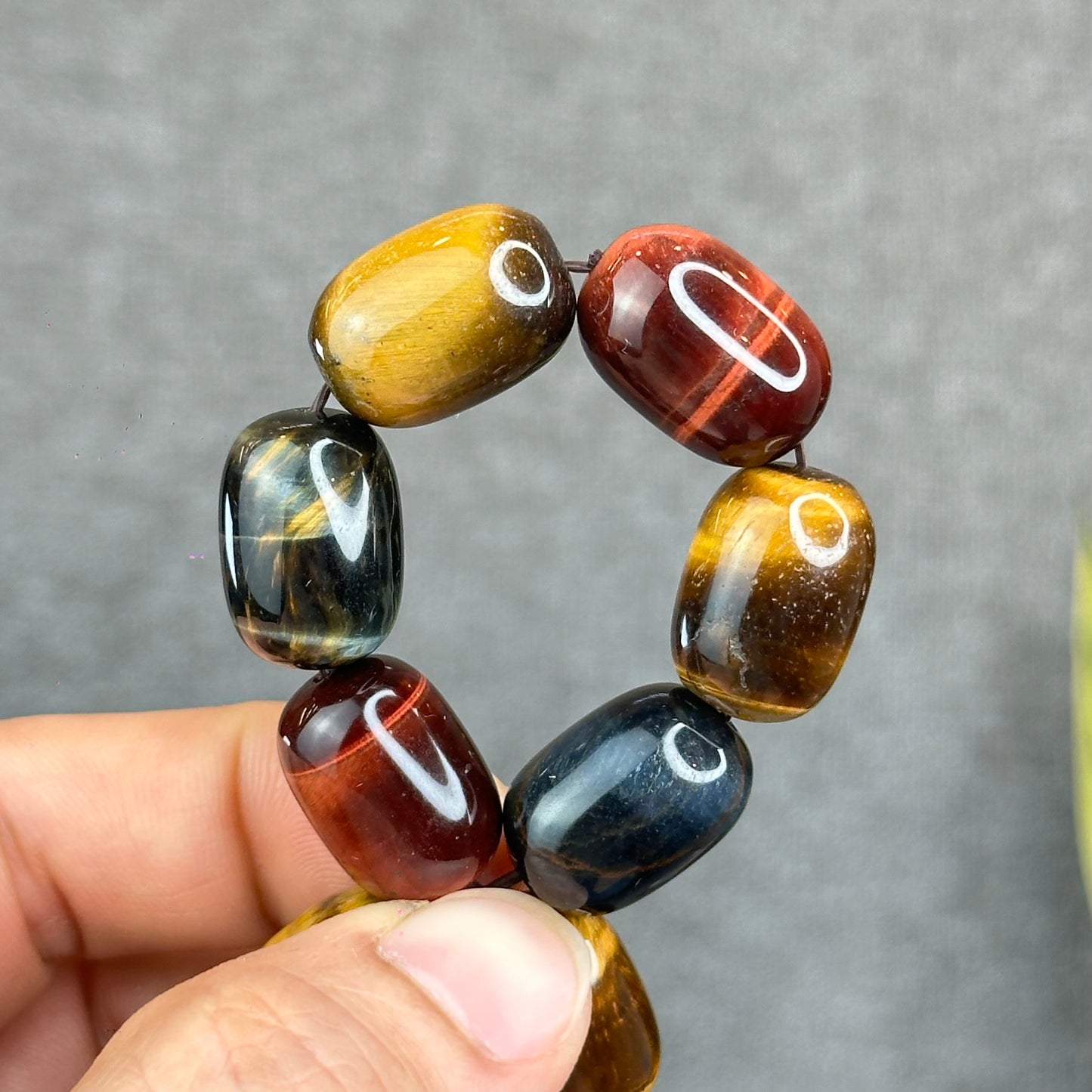 Natural Tri-Colour Tiger Eye Lu Thong Bracelet Size 18 mm by 13 mm