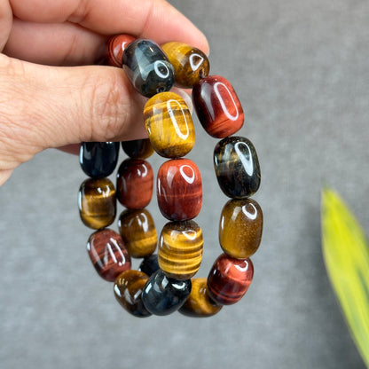 Natural Tri-Colour Tiger Eye Lu Thong Bracelet Size 18 mm by 13 mm