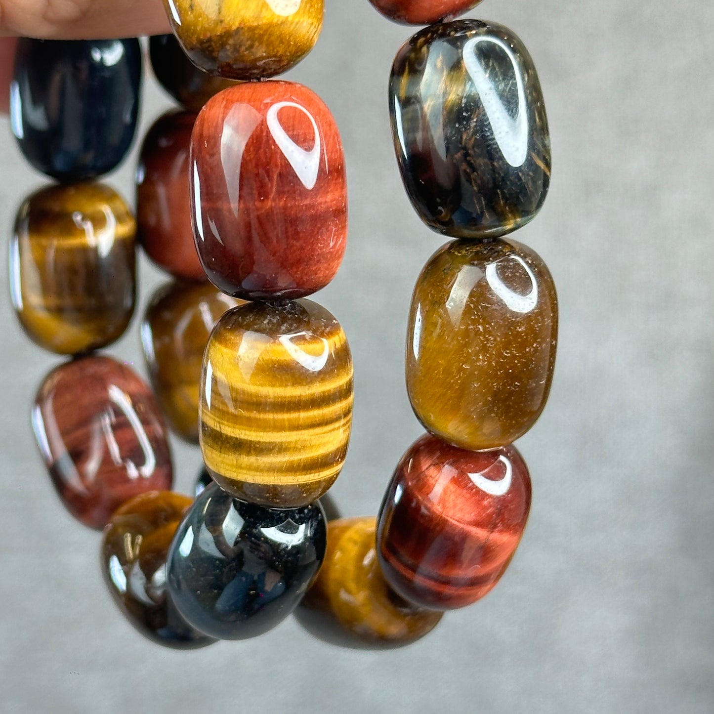 Natural Tri-Colour Tiger Eye Lu Thong Bracelet Size 18 mm by 13 mm