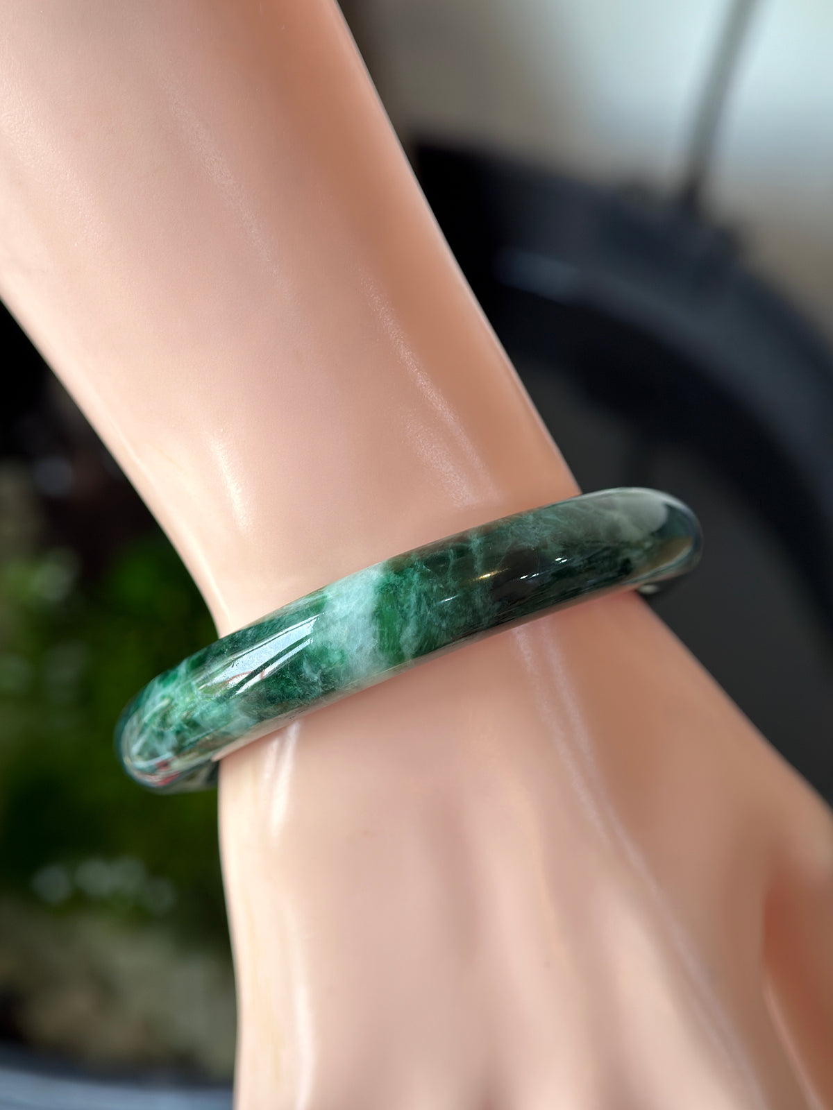 Natural Type A Son Thuy Dark Green Jadeite Jade Banlge Chopstick Style Size 56.7 mm
