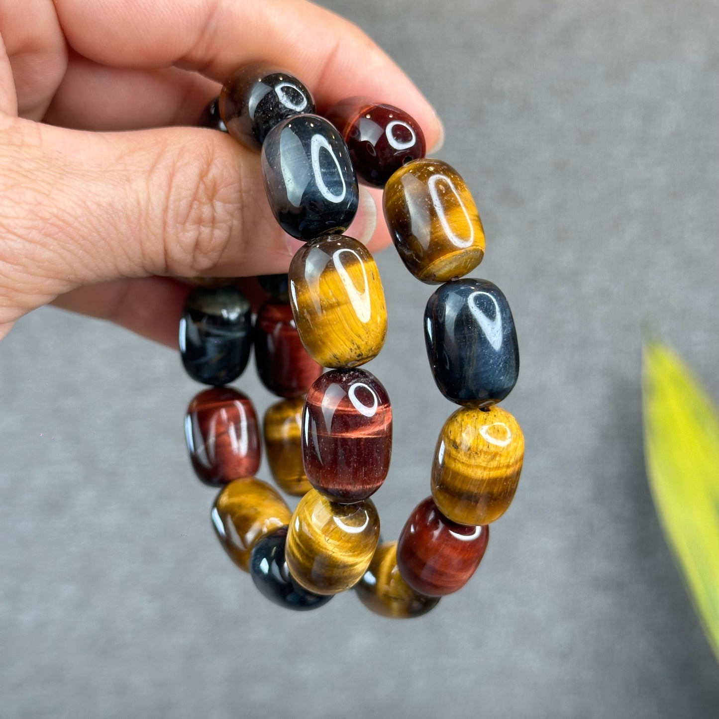 Natural Tri-Colour Tiger Eye Lu Thong Bracelet Size 18 mm by 13 mm