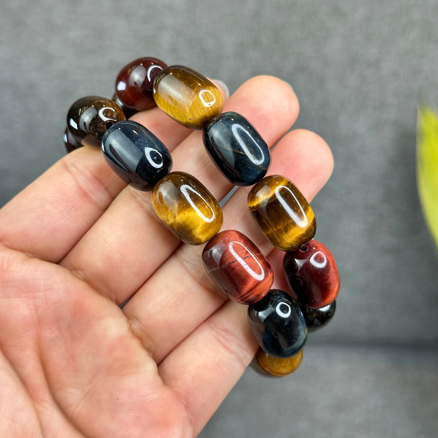 Natural Tri-Colour Tiger Eye Lu Thong Bracelet Size 18 mm by 13 mm