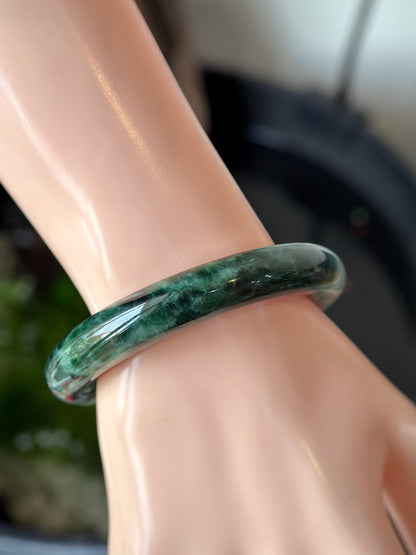 Natural Type A Son Thuy Dark Green Jadeite Jade Banlge Chopstick Style Size 56.7 mm