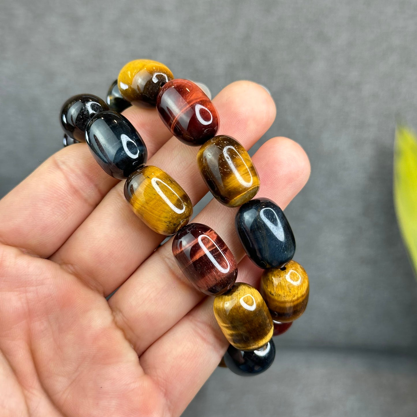 Natural Tri-Colour Tiger Eye Lu Thong Bracelet Size 18 mm by 13 mm