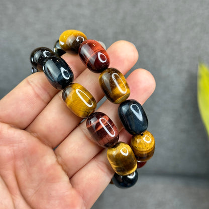 Natural Tri-Colour Tiger Eye Lu Thong Bracelet Size 18 mm by 13 mm