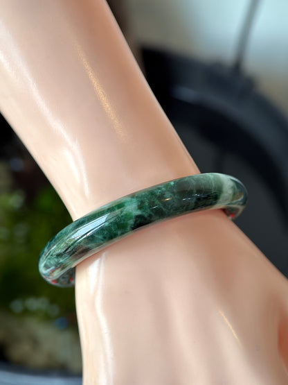 Natural Type A Son Thuy Dark Green Jadeite Jade Banlge Chopstick Style Size 56.7 mm