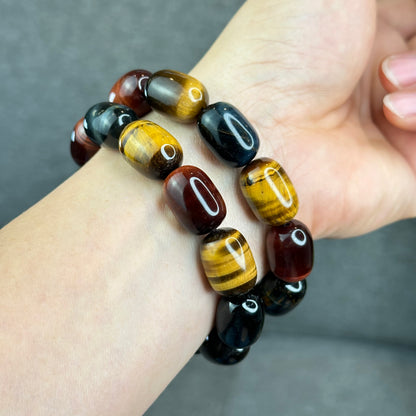 Natural Tri-Colour Tiger Eye Lu Thong Bracelet Size 18 mm by 13 mm