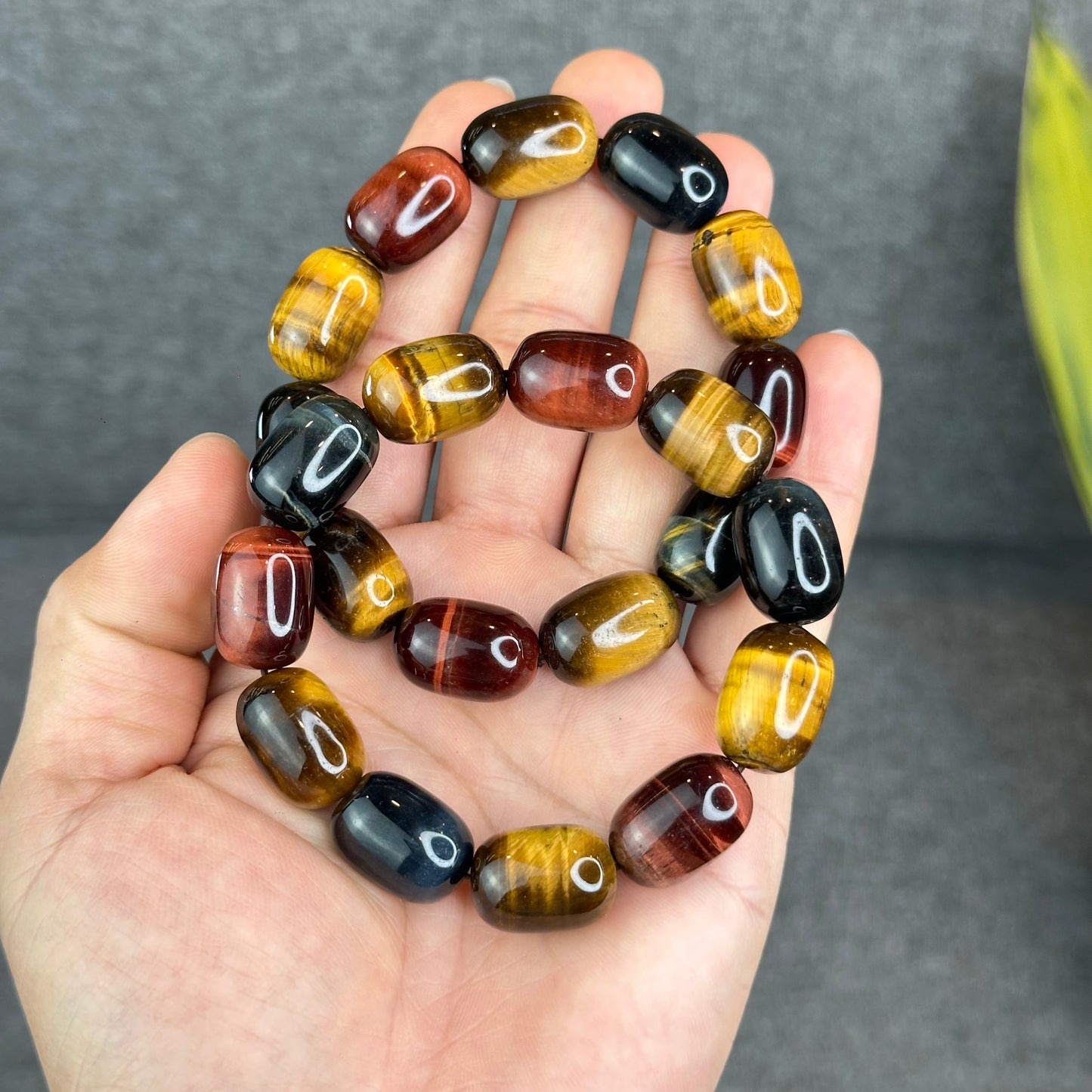 Natural Tri-Colour Tiger Eye Lu Thong Bracelet Size 18 mm by 13 mm
