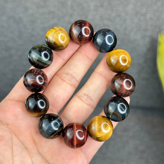 Natural Multi Colour Tiger Eye Bracelet Size 18 mm