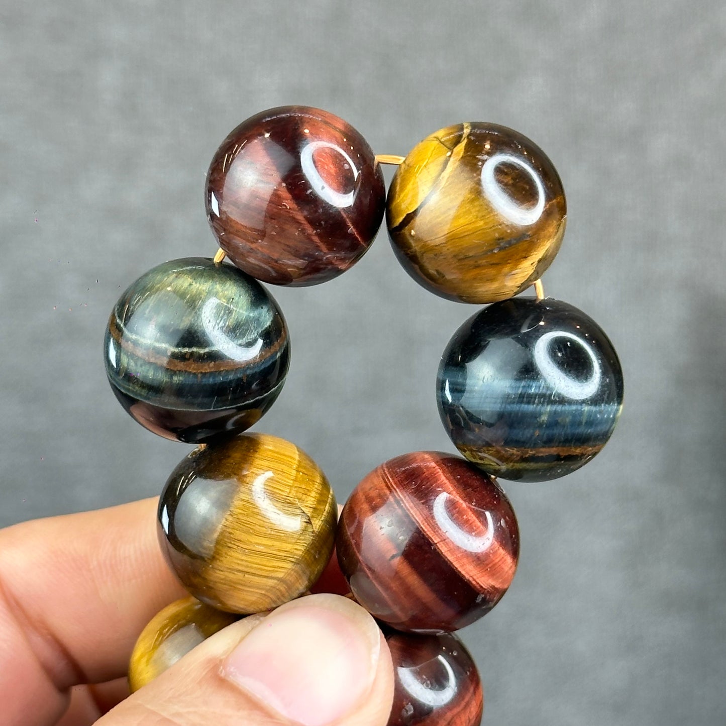 Natural Multi Colour Tiger Eye Bracelet Size 18 mm