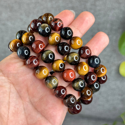 Tri Colour Natural Tiger Eye Bracelet Size 12 mm