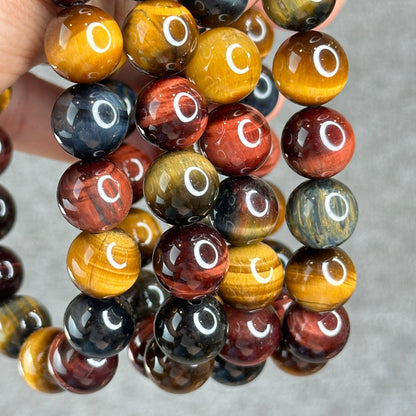 Tri Colour Natural Tiger Eye Bracelet Size 12 mm