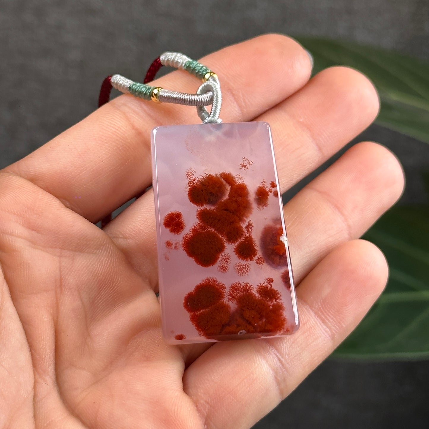 Rectangular Natural Cinnabar Agate Pendant