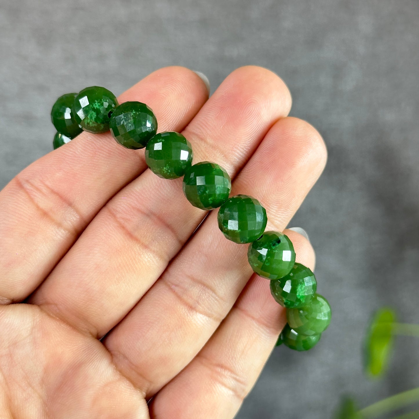 Faceted Natural Nephrite Jade VIP Bracelet Size 10 mm