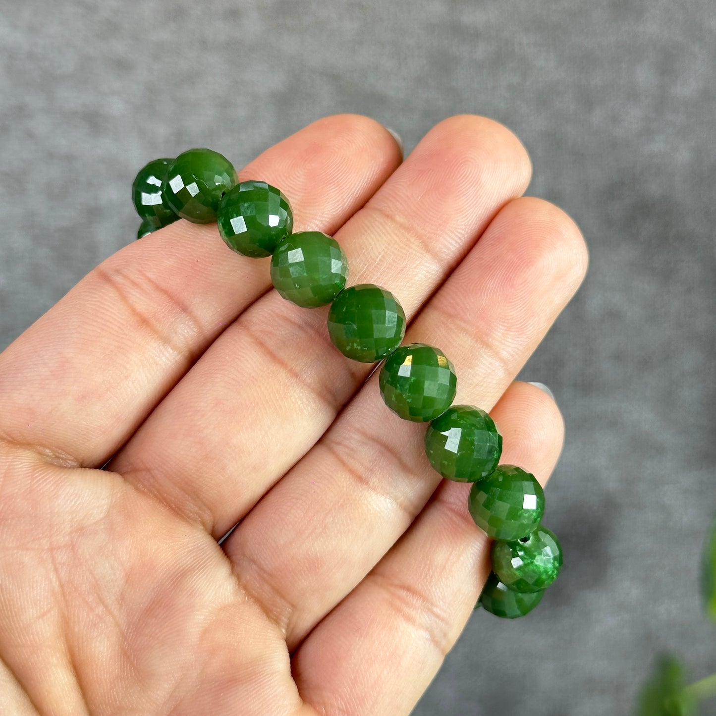 Faceted Natural Nephrite Jade VIP Bracelet Size 10 mm