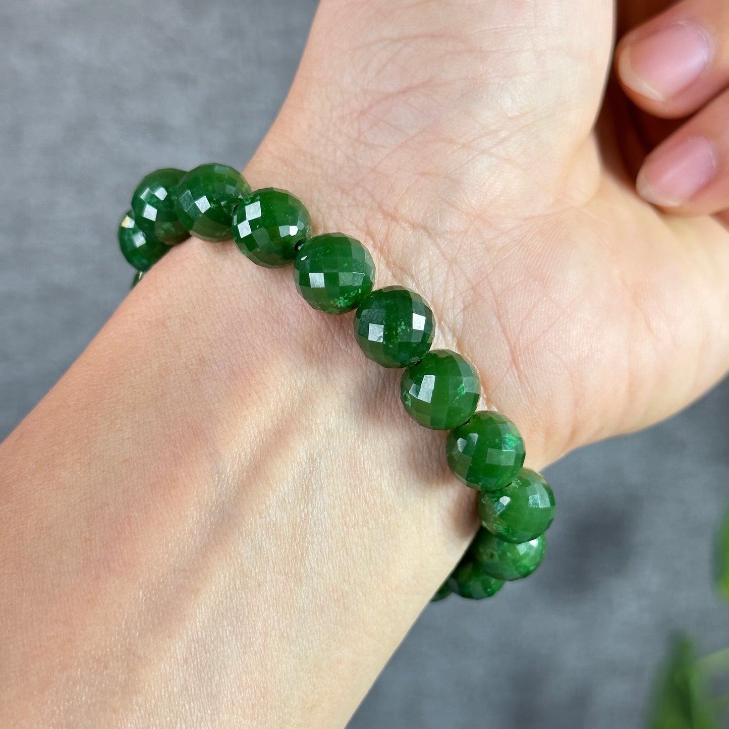 Faceted Natural Nephrite Jade VIP Bracelet Size 10 mm