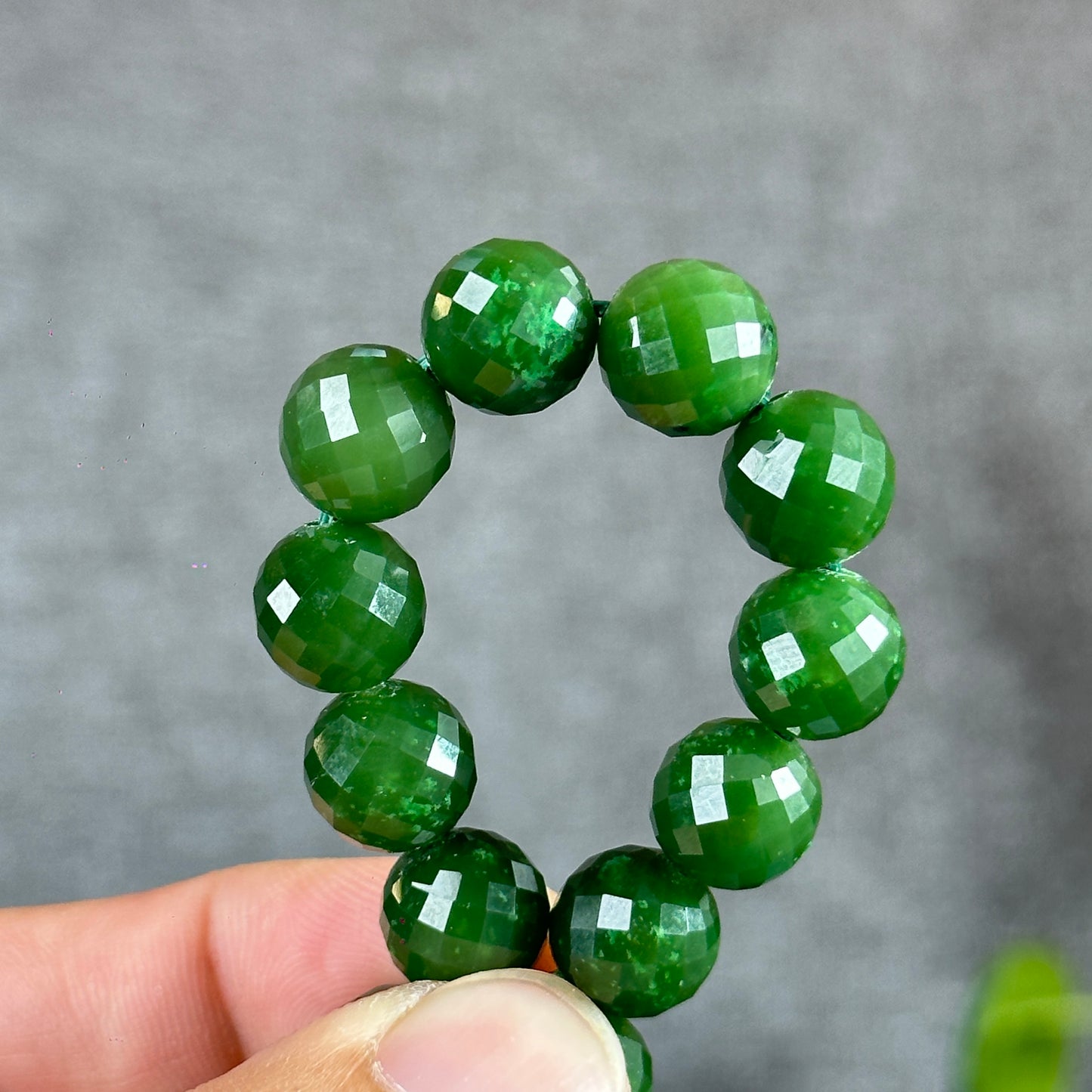 Faceted Natural Nephrite Jade VIP Bracelet Size 10 mm