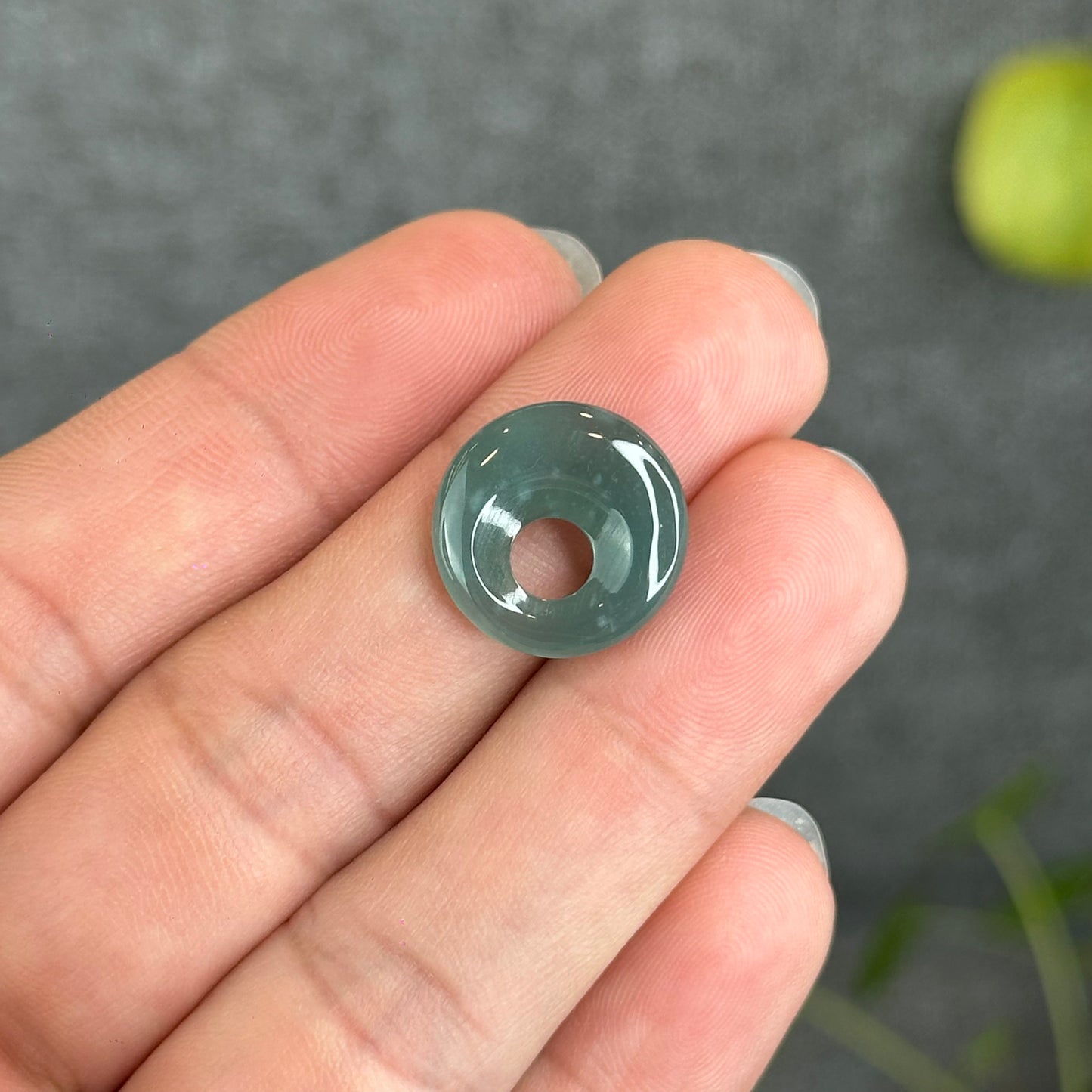 Natural Water Green Jadeite Jade  Moon Donut Charm