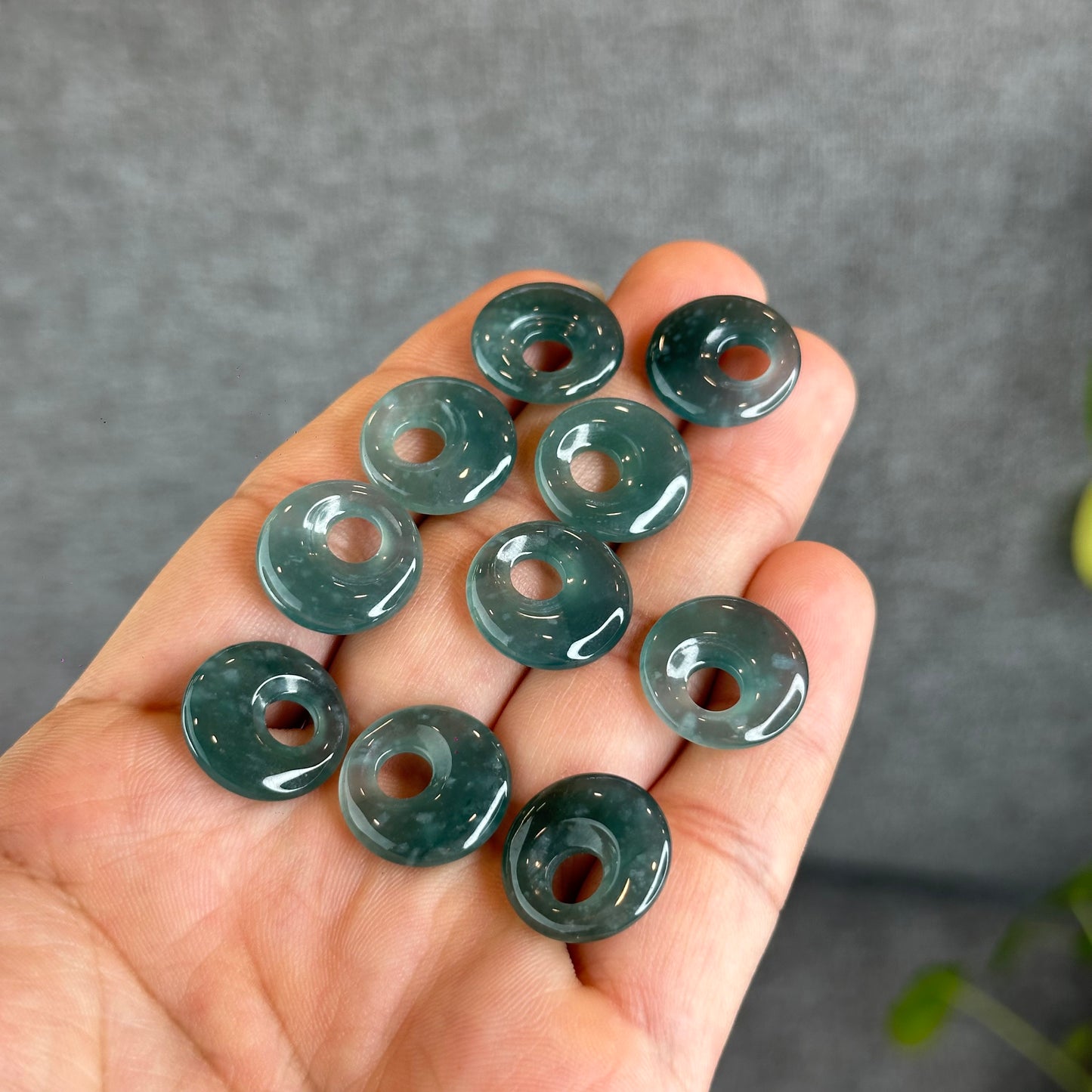 Natural Water Green Jadeite Jade  Moon Donut Charm