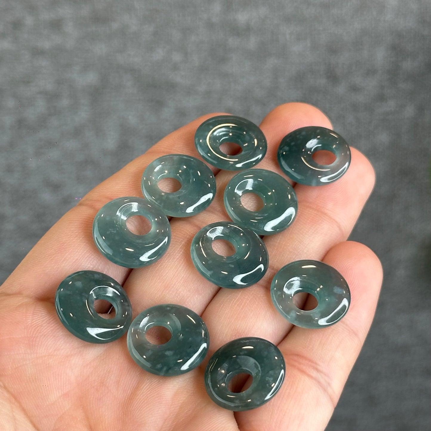 Natural Water Green Jadeite Jade  Moon Donut Charm