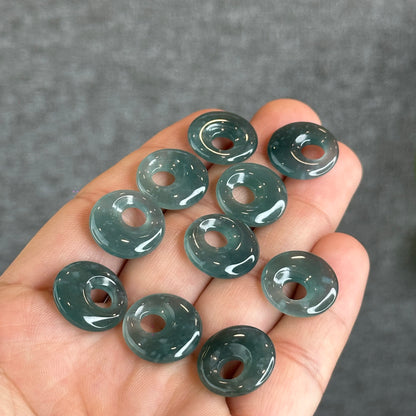Natural Water Green Jadeite Jade  Moon Donut Charm