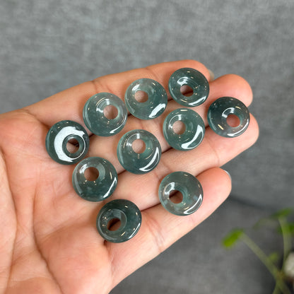 Natural Water Green Jadeite Jade  Moon Donut Charm