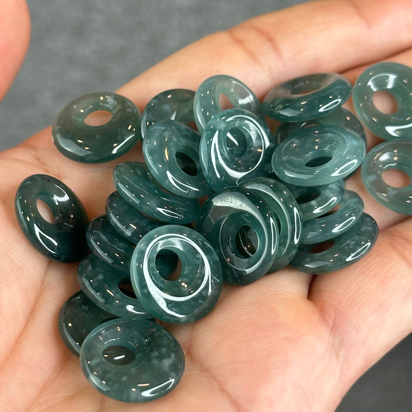 Natural Water Green Jadeite Jade  Moon Donut Charm