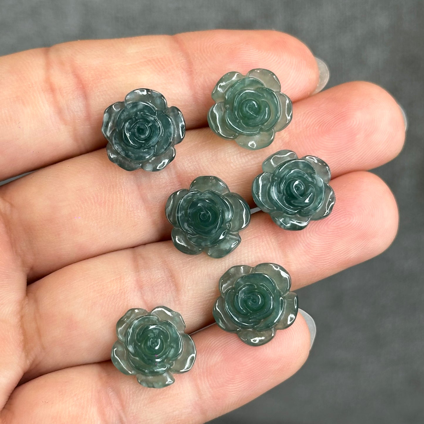 Natural Water Green Jadeite Jade Peony Flower  Earrings in Silver Setting