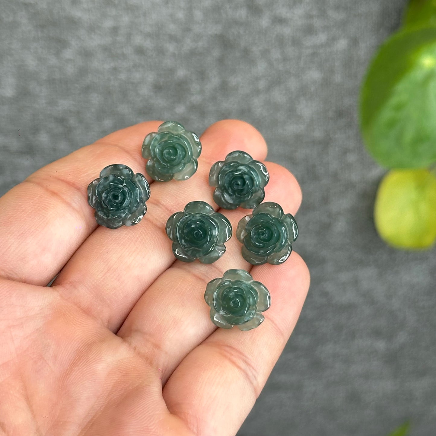 Natural Water Green Jadeite Jade Peony Flower  Earrings in Silver Setting