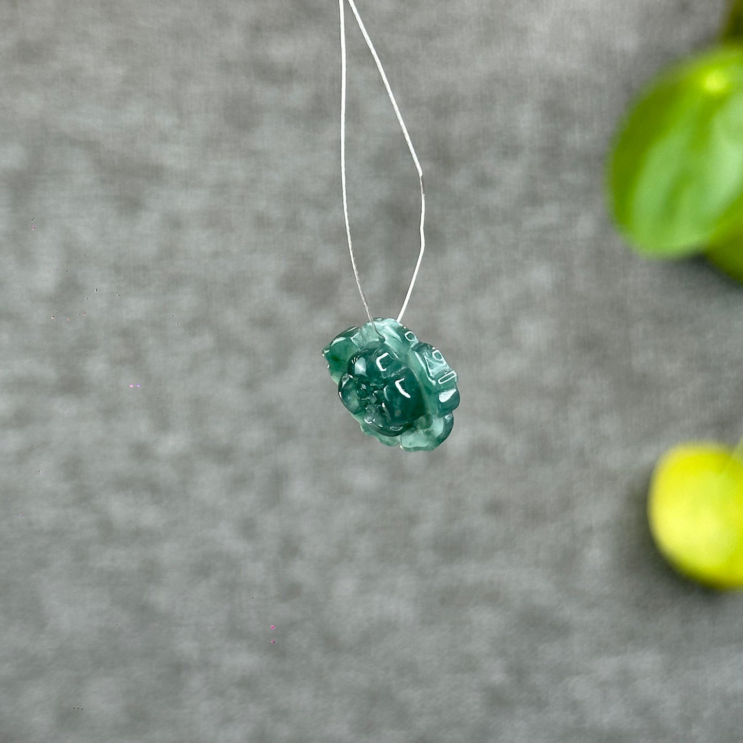 Natural Water Green Jadeite Jade  Peony Flower Charm