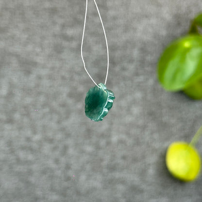 Natural Water Green Jadeite Jade  Peony Flower Charm
