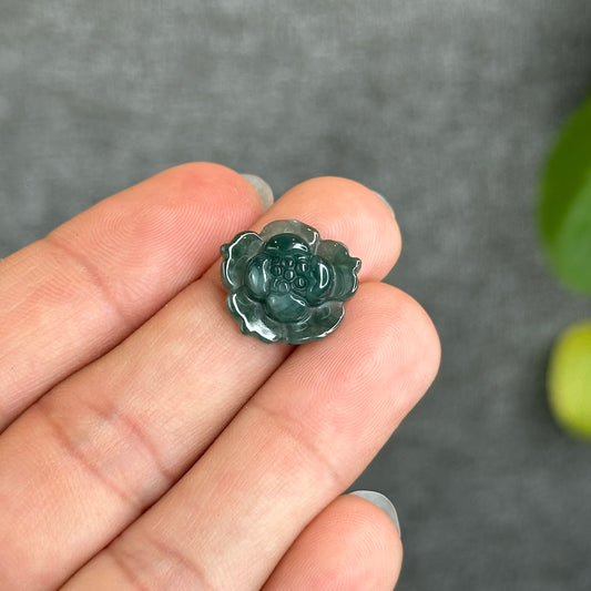 Natural Water Green Jadeite Jade  Peony Flower Charm