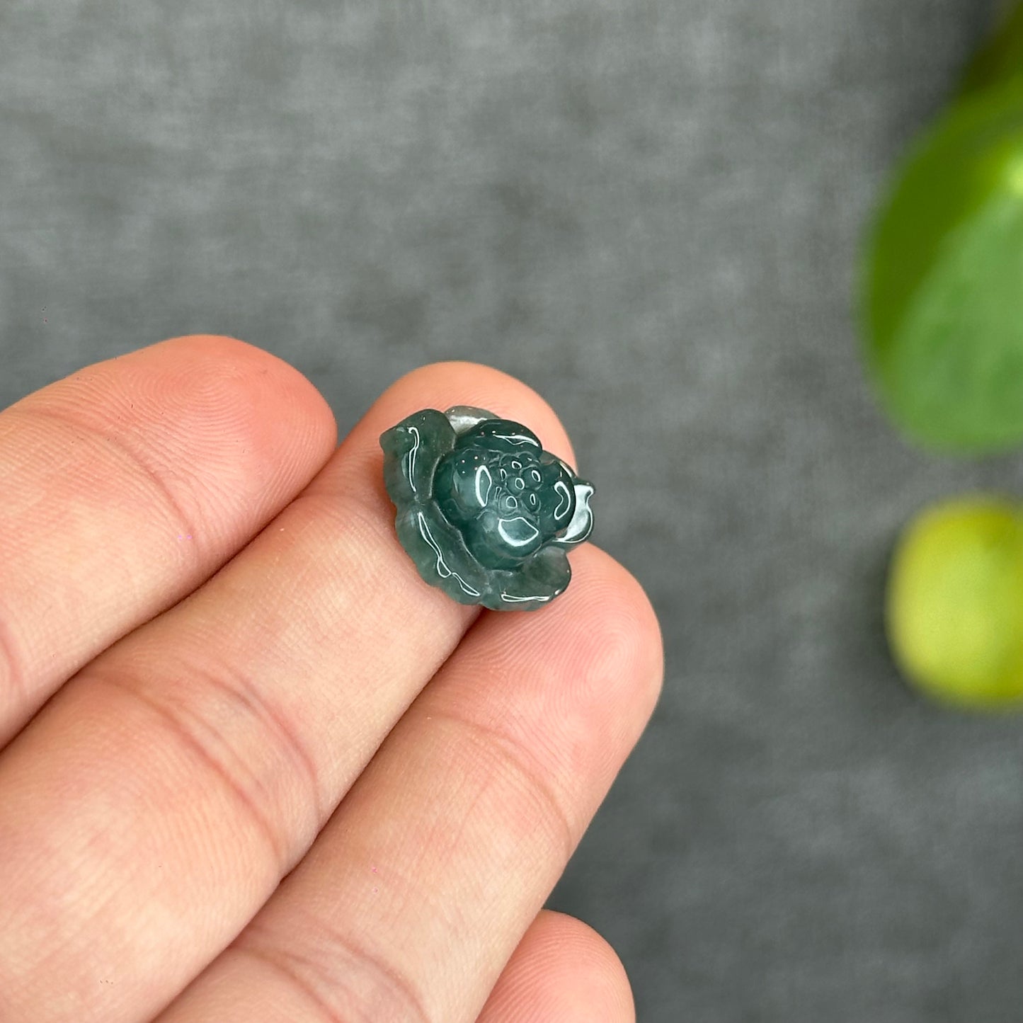 Natural Water Green Jadeite Jade  Peony Flower Charm