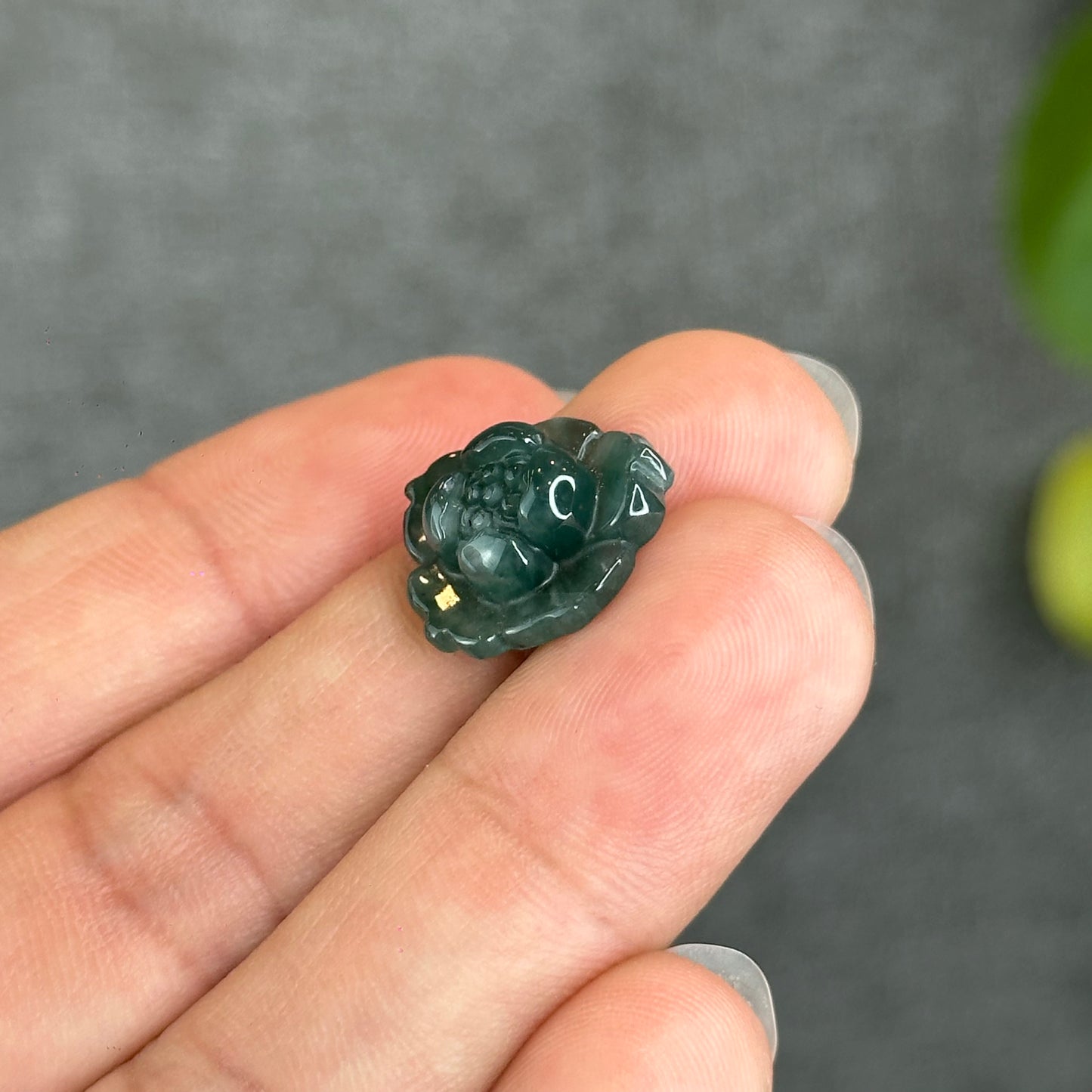 Natural Water Green Jadeite Jade  Peony Flower Charm