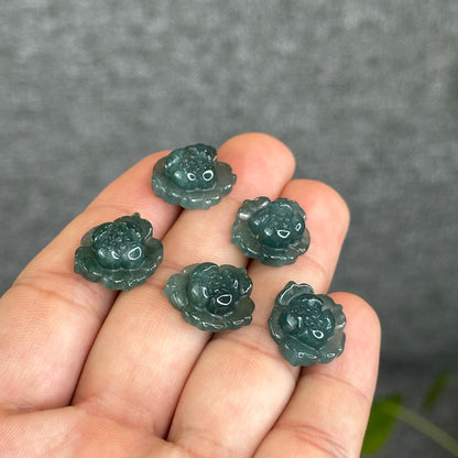Natural Water Green Jadeite Jade  Peony Flower Charm