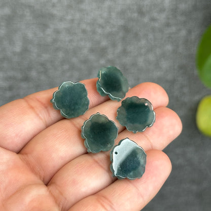 Natural Water Green Jadeite Jade  Peony Flower Charm