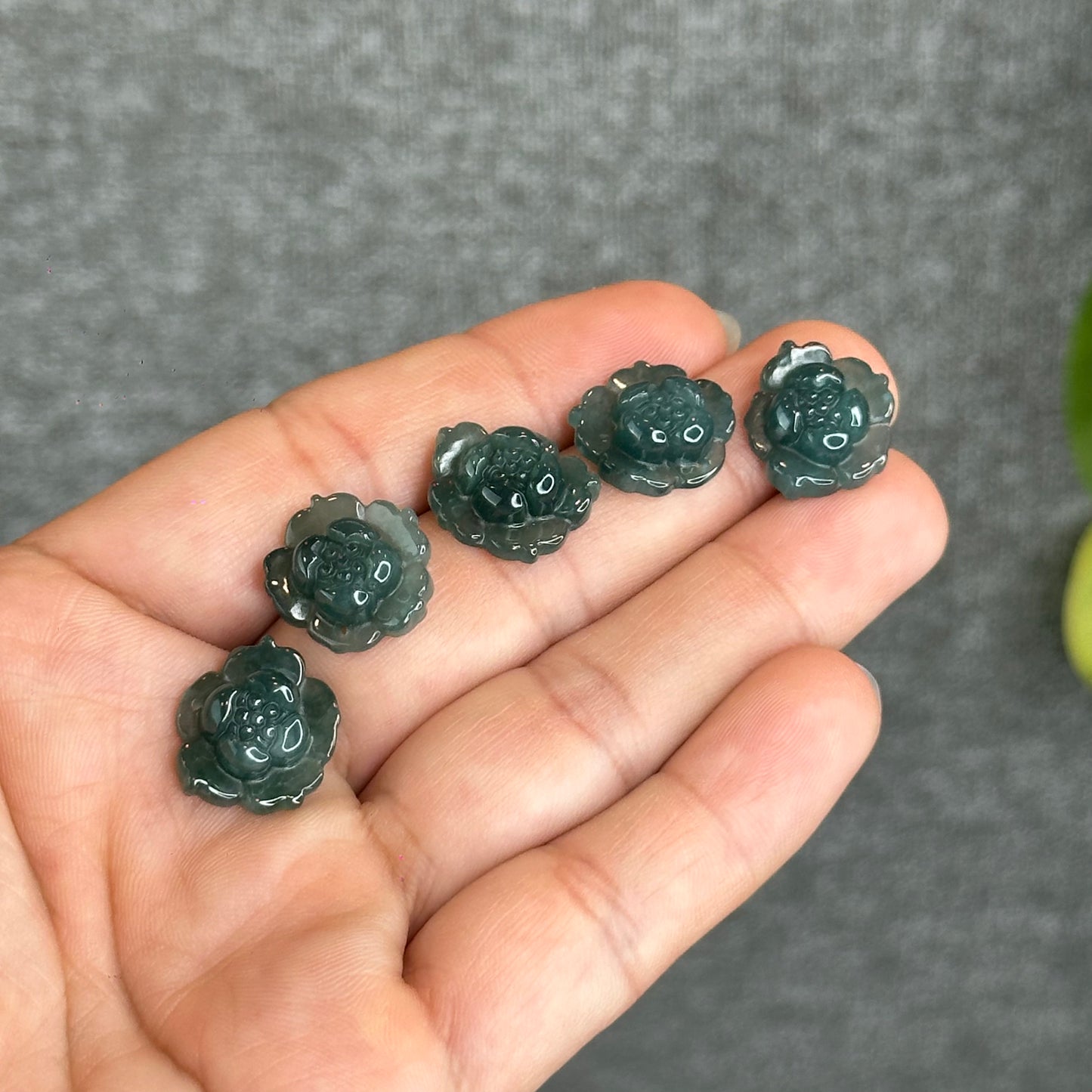 Natural Water Green Jadeite Jade  Peony Flower Charm