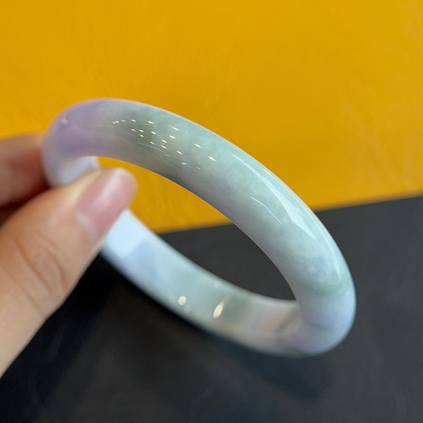 Purple Ivory Natural Jadeite Jade Bangle Leaf Style Size 53.5 mm